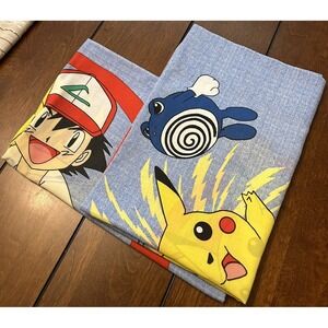 Nintendo Pokemon Standard Pillowcase 2 Pikachu Poliwhirl Squirtle Meowth 98' Vtg